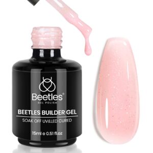 Beetles Builder Gel for Nails, 7-in-1 Nude Pink Glitter Builder Strengthener Gel for Nail Extension & Apex Beetles Gift for Mom