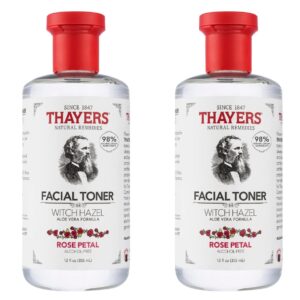 THAYERS Alcohol-Free, Hydrating Rose Petal Witch Hazel Facial Toner with Aloe Vera Formula, Vegan, Dermatologist Tested and Recommended, 12 Oz (Pack of 2)