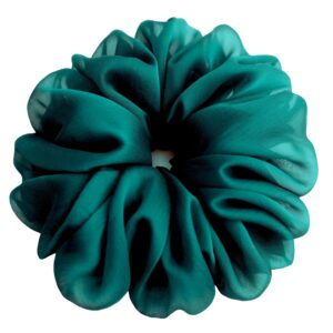 38 Colors Available, Big Scrunchies for Hair, Soft Cheer Chiffon large Ponytail Holder, Cute Birthday Gift for Women Girl Teen, Holiday Accessory (Chiffon Emerald Green)