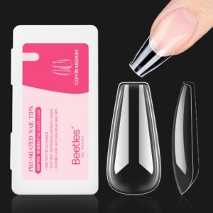 Beetles Gel Nail Kit Nail Tips 500Pcs Medium Coffin Pre Shaped Clear Full Cover False Nails for Gel Art Polish Soak Off Lamp Easy Nail Extensions Acrylic False Press on Nail Tips