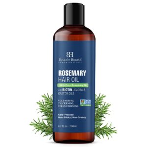 Botanic Hearth 100% Pure Rosemary Oil For Hair Growth (6.7 fl oz) Infused With Biotin, Jojoba & castor Oil | Nourishing & Volumizing | Non GMO Verified