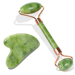 BAIMEI Jade Roller & Gua Sha, Face Roller, Facial Beauty Roller Skin Care Tools, Self Care Gift for Men Women, Massager for Face, Eyes, Neck, Relieve Fine Lines and Wrinkles – Green