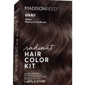 Madison Reed Radiant Hair Color Kit, Medium Smoky Brown for 100% Gray Coverage, Ammonia-Free, 6NAV Siena Brown, Permanent Hair Dye, Pack of 1