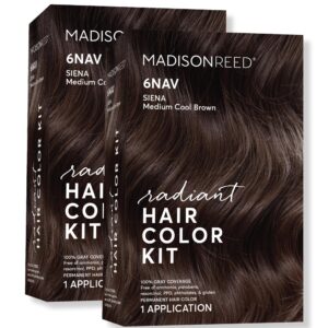 Madison Reed Radiant Hair Color Kit, Medium Smoky Brown for 100% Gray Coverage, Ammonia-Free, 6NAV Siena Brown, Permanent Hair Dye, Pack of 2