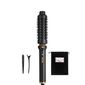 Wavytalk Thermal Brush, 1 1/2 inch Heated Round Brush with Detachable Head, Velvet Pouch and Dual Voltage for Travel, Easy to Create Blowout Look, Black