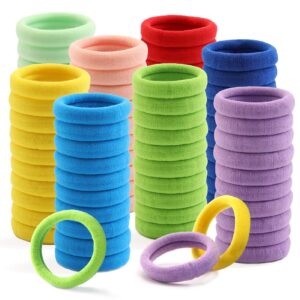 100 Pcs Thick Seamless Hair Ties, Ponytail Holders Hair Accessories No Damage for Thick Hair (Rainbow Colors)