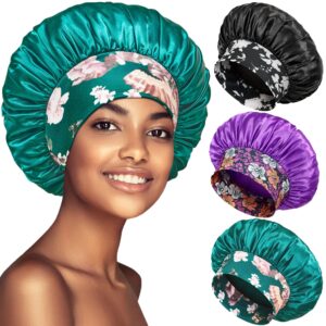 3 Pack Satin Bonnet Silk Hair Bonnet for Sleeping, Sleep Bonnets for Women Large Wide Soft Band Sleep Cap for Curly Hair Braids