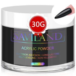 Saviland Black Acrylic Powder – 30g Professional Colored Acrylic Nail Powder for Acrylic Application> Acrylic Polymer Powder for Nail Extension & Carving French Manicure> No Need Nail Lamp