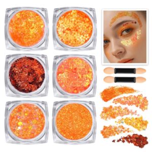 Teenitor Face Glitter, Orange Body Glitter Gel, Holographic Glitter for Face and Body, Hair, Makeup for Festival Party Cheer Makeup