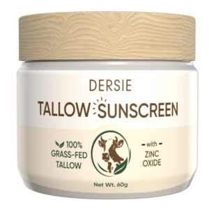 Beef Tallow Sunscreen with Zinc Oxide: Tallow & Zinc Oxide Instant Sun Protection – Non Greasy Formula with Beeswax, Red Raspberry, Carrot Oil – Suitable for Dry and Sensitive Skin – Fresh Scent