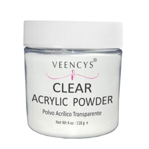 Veencys Acrylic Powder – Salon Premium Quality Acrylic Nails Extension – Nail Art – Natural Acrylic Powder for Nails – Ideal Manicure for Home Saloon -(Clear 4 Oz)