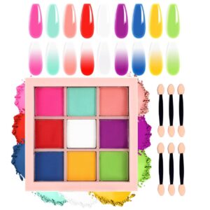 Nail Pigment Powder Palette Set> 9 Colors Ombre Nail Powder Palette French Aura Nails Ombre Nail Brush Nail Long-lasting Manicure Art DIY Accessories (05)