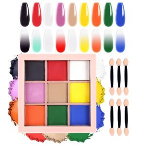 Nail Pigment Powder Palette Set> 9 Colors Ombre Nail Powder Palette French Aura Nails Ombre Nail Brush Nail Long-lasting Manicure Art DIY Accessories (04)