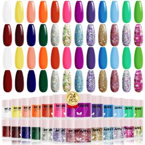 Morovan Nail Acrylic Powder Set – 24 Colors Acrylic Nail Powders Pink White Blue Gitter Acrylic Powder Polymer Professional Colored Acrylic Nail Powder for Acrylic Nail Extension Carving