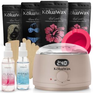 KoluaWax Premium Waxing Kit for Women – Hot Melt Hard Wax Warmer for Hair Removal, Eyebrow, Bikini, Legs, Face, Brazilian Wax – Machine, 4-Pack Beads, Accessories, Sand