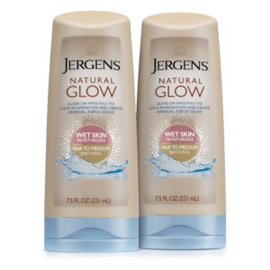 Jergens Natural Glow In Shower Lotion, Self Tanner for Fair to Medium Skin Tone, Sunless Tanning Wet Skin Lotion for Gradual, Flawless Color, 7.5 Ounce, Pack of 2