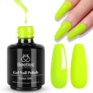 Beetles Neon Yellow Gel Nail Polish, Bright Yellow Lala Lime Color Neon Gel Polish Soak Off Uv Led Nail Lamp Gifts for Women -Size: 15 ml/Each