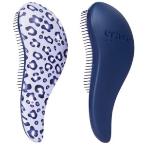 Crave Naturals Glide Thru Detangling Hair Brush for Adults and Kids – Detangler Hairbrush for Curly or Straight, Wet or Dry Hair – Gentle on Tangles Hair Comb – Navy Blue and Blue Cheetah (Pack of 2)