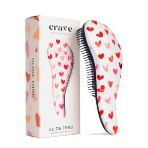Crave Naturals Glide Thru Hair Brush – Detangler Brush for Curly, Straight, Wet or Dry Hair – Gentle Detangling Brusheses for Adults, Kids, Toddlers – Hair Accessories for Women, 7.5″x3″ – Pink Hearts