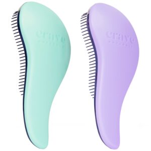 Crave Naturals Glide Thru Detangling Brush for Adults and Kids – Detangler Brush for Curly or Straight, Wet or Dry Hair – Gentle on Tangles Hair Comb – 7.5×3-Inch, Turquoise and Purple (Pack of 2)