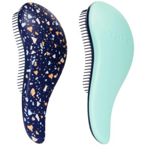 Crave Naturals Glide Thru Detangling Hair Brushes for Women – Detangler Hair Brush for Curly or Straight, Wet or Dry Hair – Gentle on Tangles Hair Comb – 7.5×3-Inch, Turquoise and Terrazzo (Pack of 2)