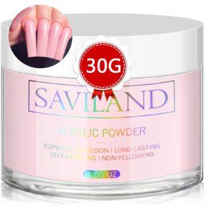 Saviland Pink Acrylic Powder: 30g Professional Colored Acrylic Nail Powder Polymer for French Manicure DIY Nail Art Extension 3D Carving> Long Lasting No Need Nail Lamp