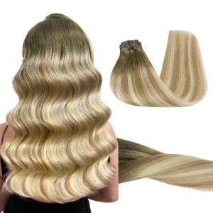 GOO GOO Clip in Hair Extensions Real Human Hair, Remy Human Hair Extensions Clip ins for Women, Natural Human Hair, 24inch 160g 7Pcs, 5A/90/16F Bahamian Balayage