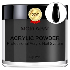 Morovan Black Acrylic Powder for Nails – 2oz Professional Acrylic Nail Powder Polymer Black Nail Powders for Acrylic Nail Extension Carving