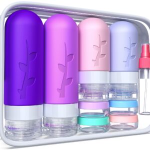 18 pack Travel Bottles for Toiletries, Tsa Approved Travel Containers for Toiletries, Silicone Leak Proof Refillable Liquid 3oz 2oz Travel essentials for Shampoo Conditioner Lotion BPA Free