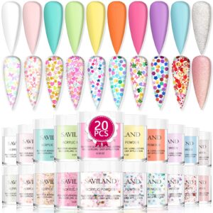 Saviland Acrylic Powder Set – 20 Colored Fresh Sweet Acrylic Nail Powder Kit Pink Blue Purple Glitter Polymer Powder for Nails Extension Carving French Nails No Nail Lamp Needed> Gifts for Women