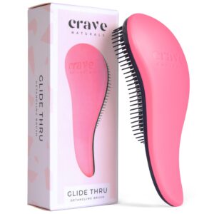 Crave Naturals Glide Thru Hair Brush – Detangler Brush for Curly, Straight, Wet or Dry Hair – Gentle Detangling Brushes for Adults, Kids, Toddlers – Hair Accessories for Women, 7.5×3″ – Pink
