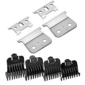 2 PACK T Outliners Blades, Carbon Steel blade for Andis GTX/GTO, Replacement Blade With Adjustable Accessries. (2T + Sliver Blade + 4-comb Set)