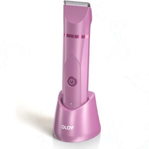 OLOV Electric Body Hair Trimmer – Groin Trimmer for Men – Bikini Trimmer Women – Wet/Dry Shaver Groomer, Replaceable Ceramic Blade Heads, USB Recharge Dock, Waterproof Hygiene Razor, Pink