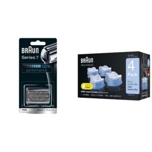 Braun Series 7 70S Electric Shaver Head Replacement Cassette – Silver & Clean & Renew Refill Cartridges CCR – 4 Pack