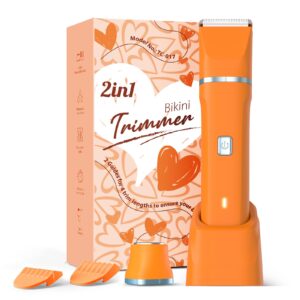 Facial Hair Removal for Women – Waterproof 2 in1 Rechargeable Eyebrow Facial Trimmer and Bikini Trimmer for Women, Painless Face Electric Razor/Shaver for Lip, Arms, Face, Peach Fuzz