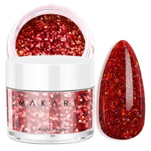 Makartt Acrylic Powder 2Oz Red Glitter Acrylic Nail Powder DIY Nail Art For Beginner Colored Acrylic Nail Powder For Nail Extension Carving Salon At Home Fall Color Cardinal Charisma