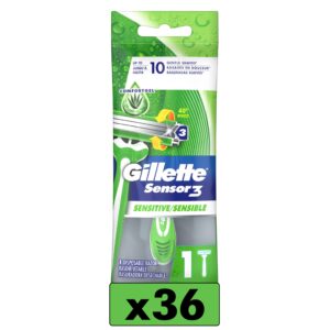 Gillette Sensor3 Sensitive Men’s Disposable Razor, 1 Razor – Case of 36