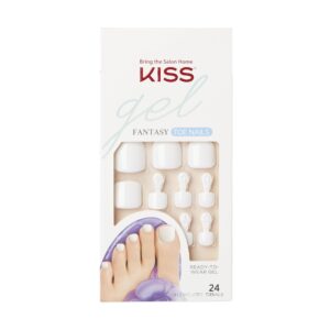 KISS Gel Fantasy Collection Ready-To-Wear Fake Toenails Pedicure Set, Style ‘This is Classic’, with Mini Nail File, Pink Gel Nail Glue & 28 White Smudge-Proof Glue-On Toenails