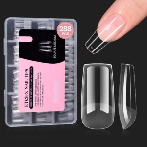 Beetles Gel Nail Tips Medium Square Pre-Etched Nail Tips, 12 Sizes 288Pcs Pre Shaped Half Matte Soft Gel Press On Nails Full Cover False Nails Acrylic Fake Nails Extension Kit Gift for Women