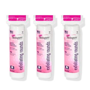 Swisspers Premium Exfoliating Cotton Rounds – 80 Count (Pack of 3) – 100% Pure Cotton, Dual-Sided Surface Pads for Gentle Exfoliation, Optimal Cleansing and Makeup Removal