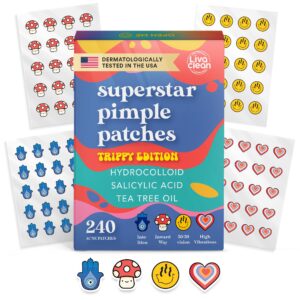 LivaClean 240 CT Superstar Cute Pimple Patches Trippy Edition w/Salicylic Acid & Tea Tree Oil – Pimple Patches Cute, Acne Patch for Face, Hydrocolloid Acne Patch