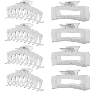 Clear Hair Clips for Women -8 Pack 4.3 Inch Large Hair Claw Clips for Women Thin Thick Curly Hair, Big Matte Banana Clips,Strong Hold jaw clips