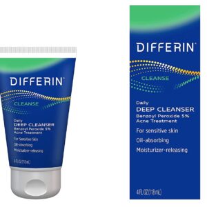 Differin Acne Face Wash with 5% Benzoyl Peroxide, Daily Deep Cleanser by the makers of Differin Gel, Gentle Skin Care for Acne Prone Sensitive Skin, 4 oz (Packaging May Vary) (Pack of 2)