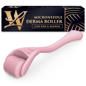 Derma Roller for Skin, Hair & Beard – Women and Men Titanium Microneedling Roller for Face & Scalp, Safe & Easy to Use – Pink