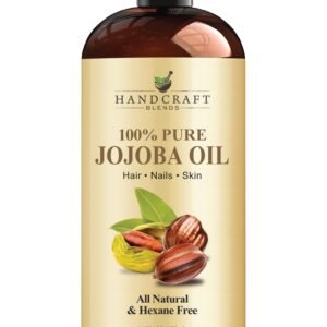 Handcraft Blends Jojoba Oil – Cold-Pressed 16 Fl Oz – 100% Pure and Natural Premium Grade Carrier Oil for Skin and Hair – Body Massage – Hexane-Free – Hair Relaxer for Tight Curls