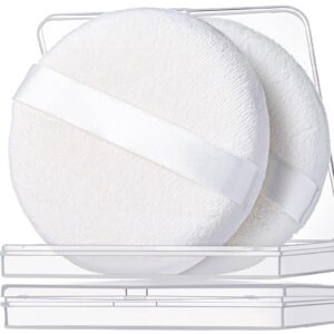 Teenitor 2pcs Powder Puff, 4.13 Inch Powder Puff for Body Powder, Body Powder Puff Large Powder Puff Loose Powder Puffs Soft Velour Body Powder Puff and Container White
