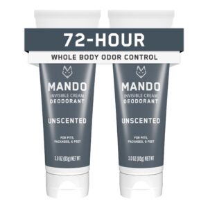 Mando Whole Body Deodorant For Men – Invisible Cream – 72 Hour Odor Control – Aluminum Free, Baking Soda Free, Skin Safe – 3 ounce (Pack of 2) – Unscented