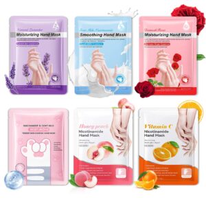 WENJLYJ 6 Pairs Hand Mask for Dry Cracked Hands>Nourishing Moisturizing Gloves>Hands Moisturizer for Deep Moisturizing>Silky Smooth Moisturizing Gloves>Hand Care Mask Set(A)