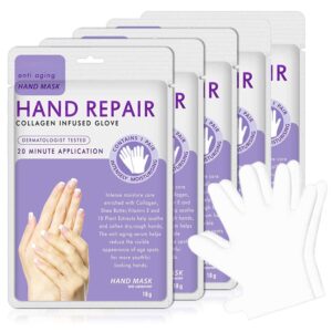 LELEKEY 5 Pairs Hand Peel Mask – Repair Rough Skin Remove Dead Skin – Anti Aging Exfoliating Hand Peeling Mask for Dry Hands -Moisturizing Natural Therapy Hand Mask for Men and Women (Lavender)