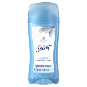 Secret Antiperspirant and Deodorant for Women, 24hr Sweat & Odor Protection, PH Balanced Protection, Gentle on Skin, Invisible Solid, Unscented, 2.6 oz